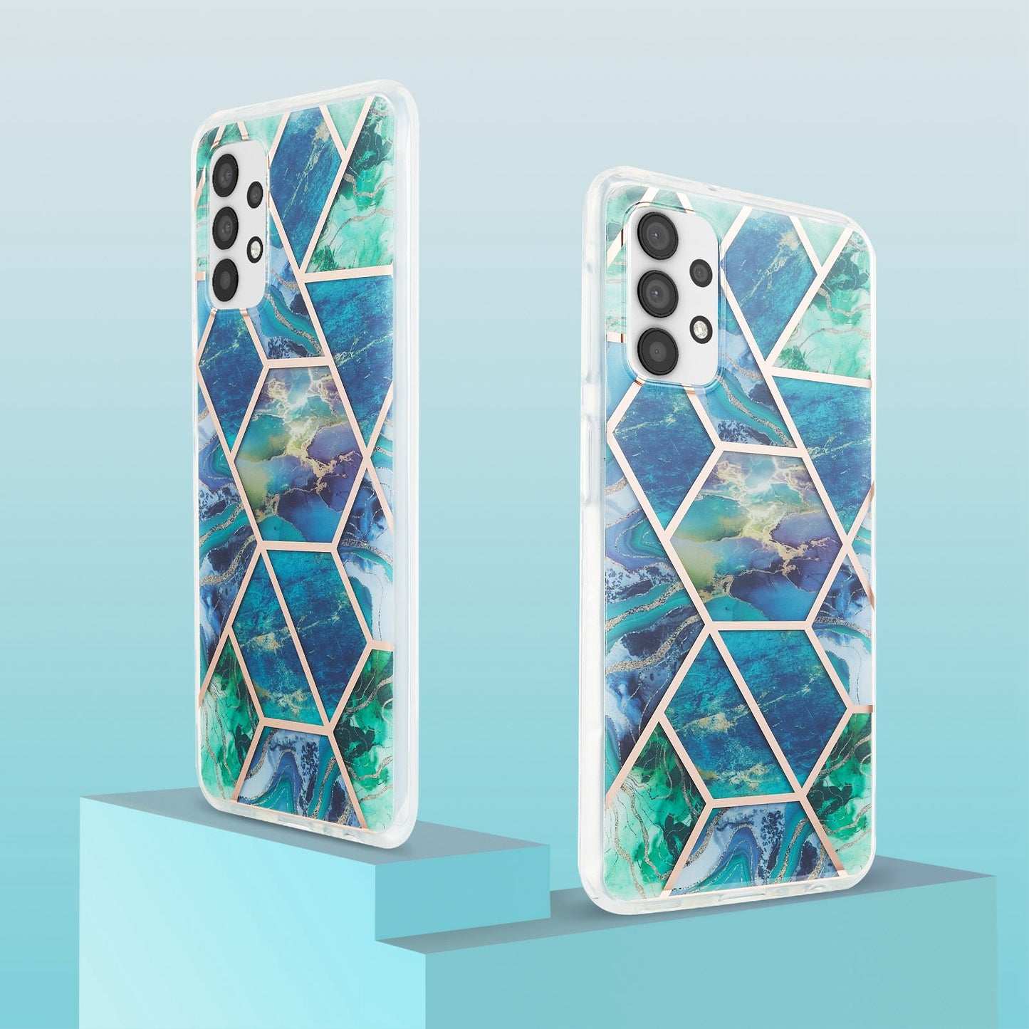 YB IMD Series-3 For Samsung Galaxy A13 4G IMD Soft TPU Case Double-sided Electroplating Splicing Marble Pattern Shockproof Drop-proof Shell