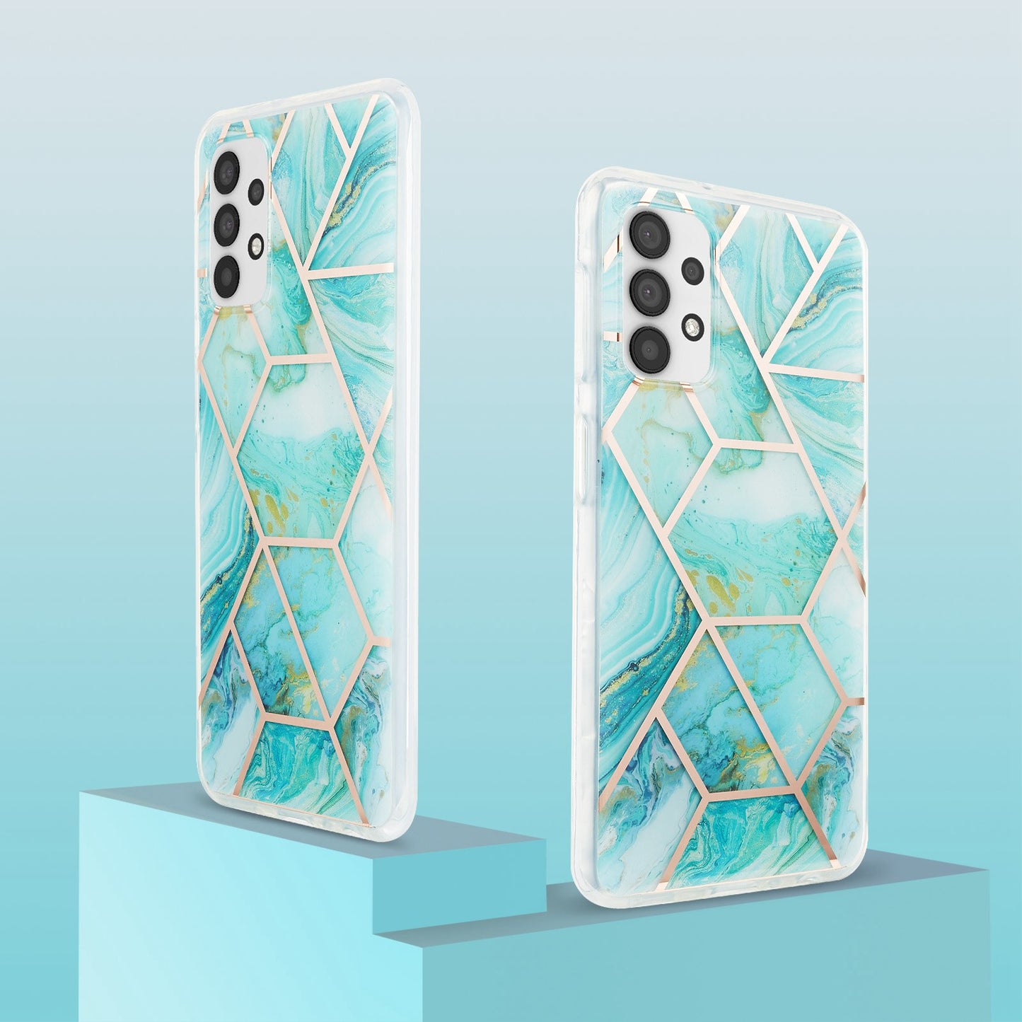 YB IMD Series-3 For Samsung Galaxy A13 4G IMD Soft TPU Case Double-sided Electroplating Splicing Marble Pattern Shockproof Drop-proof Shell