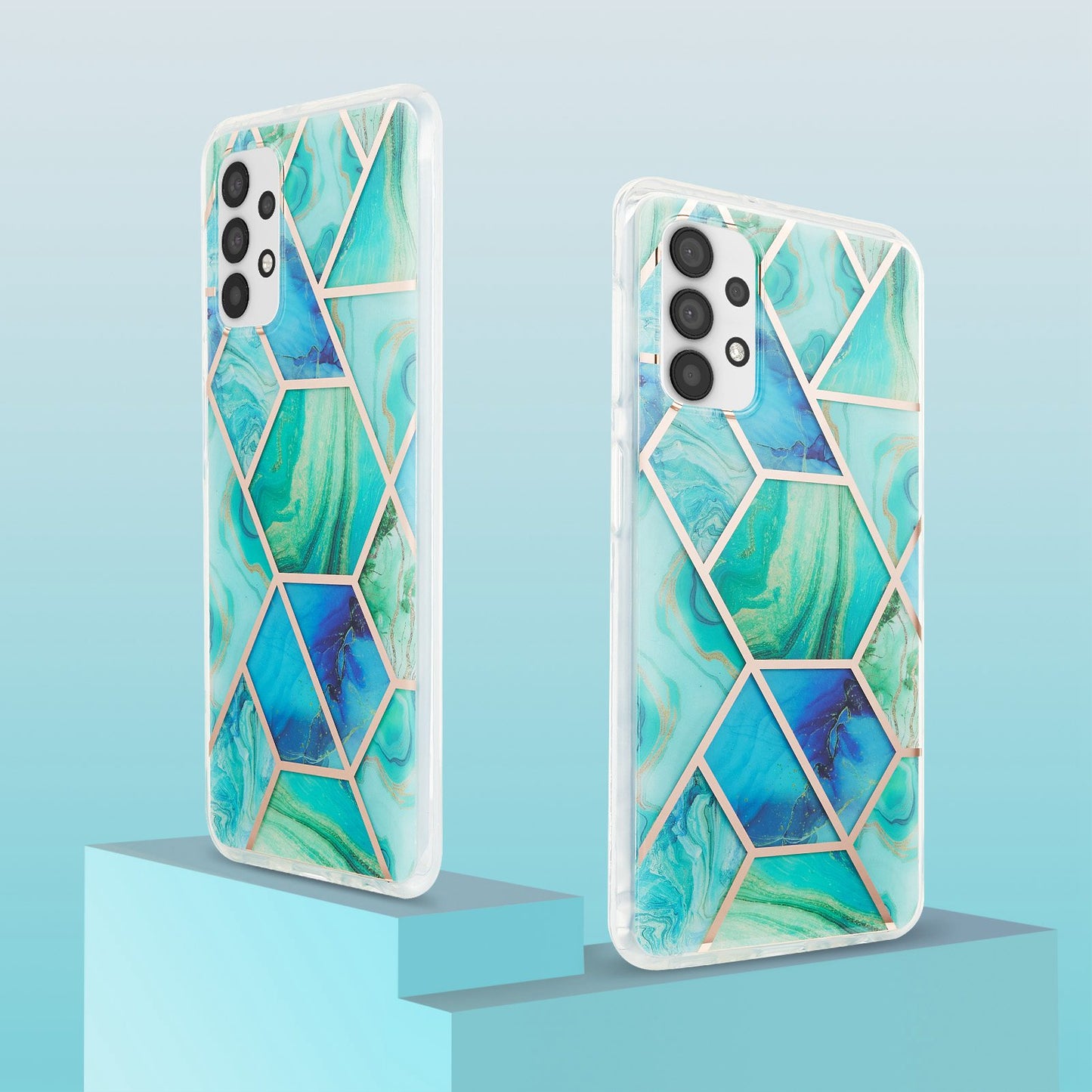 YB IMD Series-3 For Samsung Galaxy A23 4G (165.4 x 76.9 x 8.4mm) IMD Anti-scratch Soft TPU Case Double-sided Electroplating Splicing Marble Pattern Protective Shell