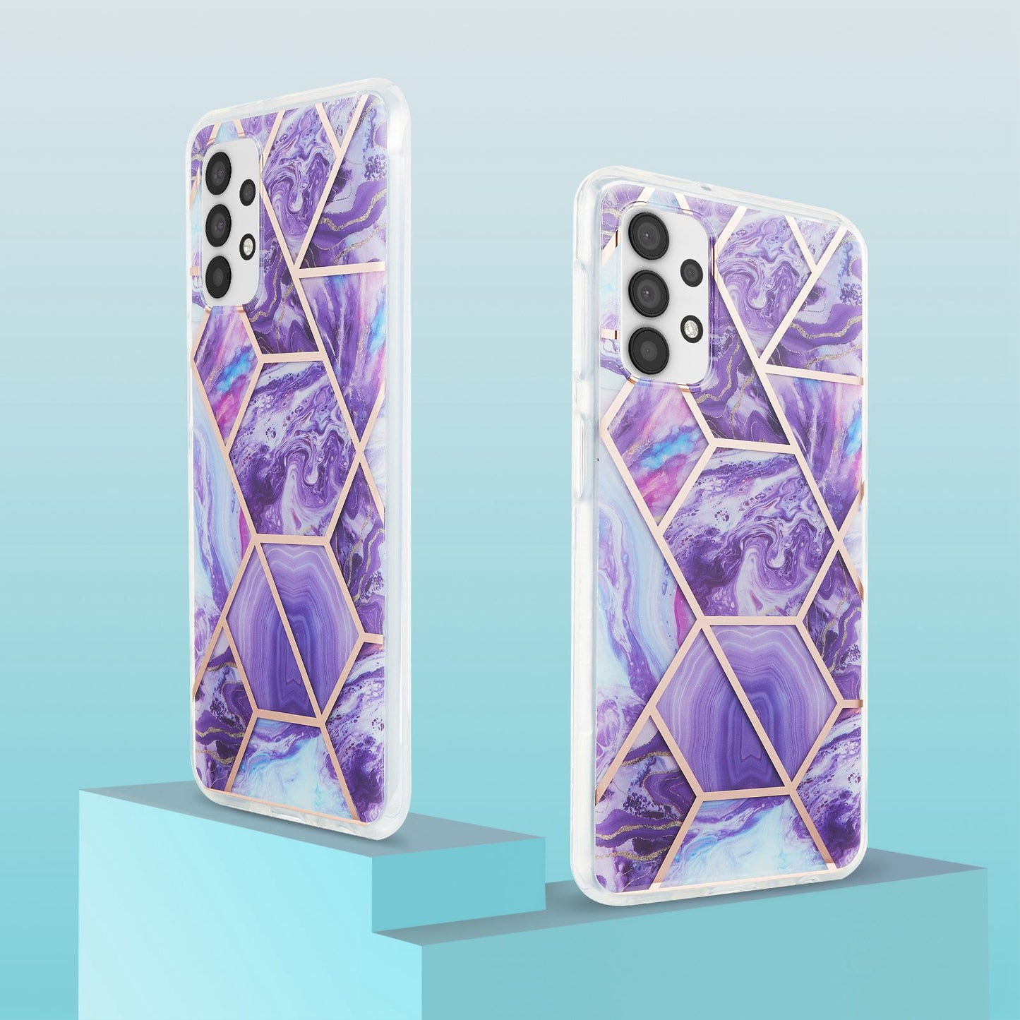 YB IMD Series-3 For Samsung Galaxy A23 4G (165.4 x 76.9 x 8.4mm) IMD Anti-scratch Soft TPU Case Double-sided Electroplating Splicing Marble Pattern Protective Shell