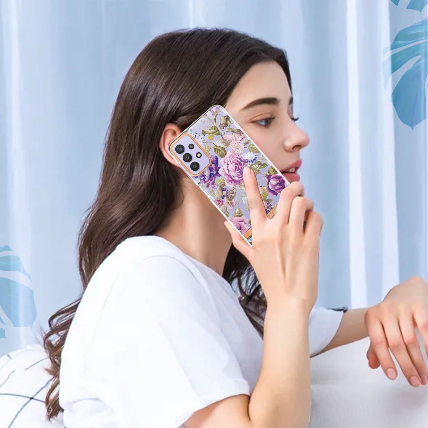 YB IMD-8 Series Flower Fashion Cover for Samsung Galaxy A13 4G, Soft TPU Cushion Electroplating IMD Phone Case