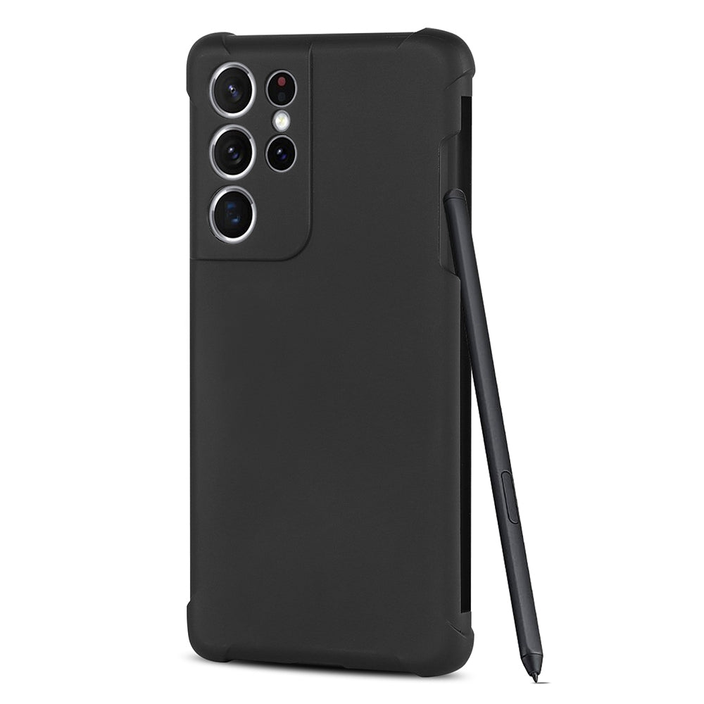 For Samsung Galaxy S21 Ultra 5G Anti-fingerprints Matte Soft TPU Cell Phone Case Cover with Pen Holder