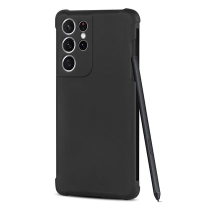 For Samsung Galaxy S21 Ultra 5G Anti-fingerprints Matte Soft TPU Cell Phone Case Cover with Pen Holder