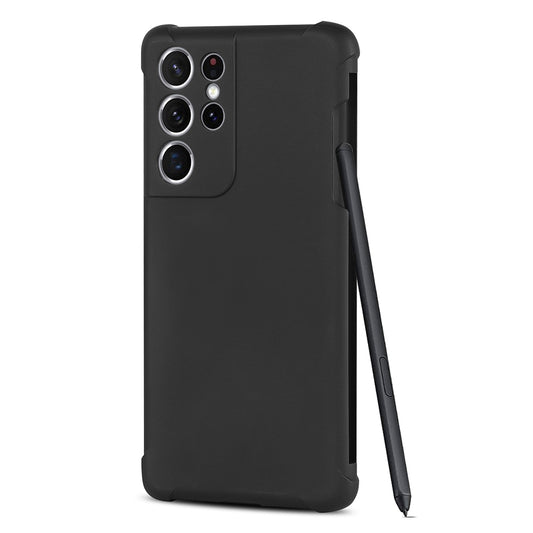 For Samsung Galaxy S21 Ultra 5G Anti-fingerprints Matte Soft TPU Cell Phone Case Cover with Pen Holder