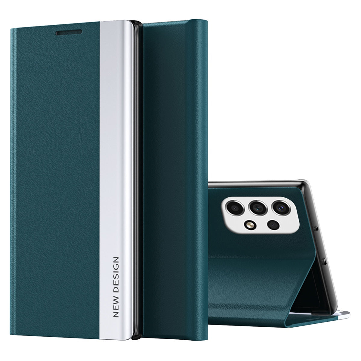 For Samsung Galaxy A23 4G (165.4 x 76.9 x 8.4mm) Anti-fall Stand Design Electroplating PU Leather Protective Cover Magnetic Absorption Phone Case