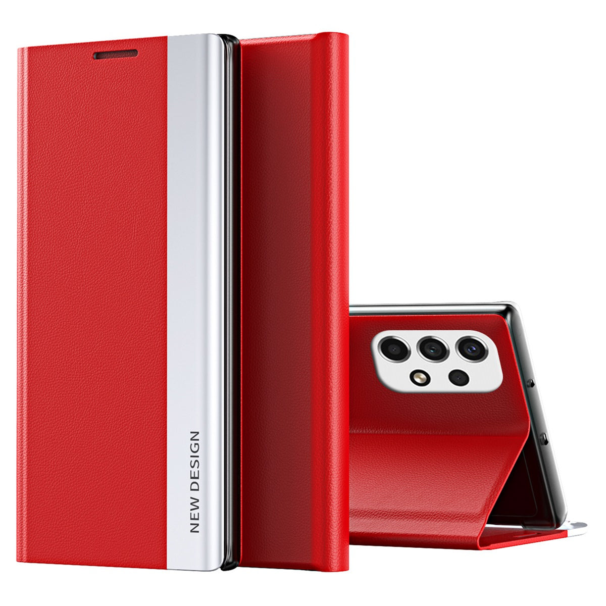 For Samsung Galaxy A23 4G (165.4 x 76.9 x 8.4mm) Anti-fall Stand Design Electroplating PU Leather Protective Cover Magnetic Absorption Phone Case