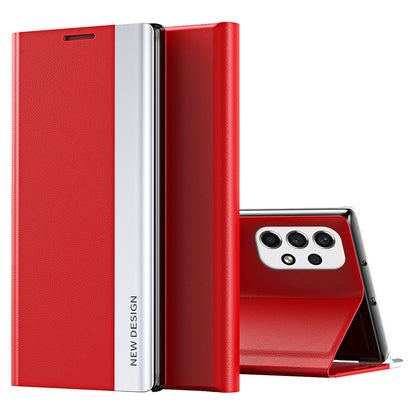 For Samsung Galaxy A23 4G (165.4 x 76.9 x 8.4mm) Anti-fall Stand Design Electroplating PU Leather Protective Cover Magnetic Absorption Phone Case