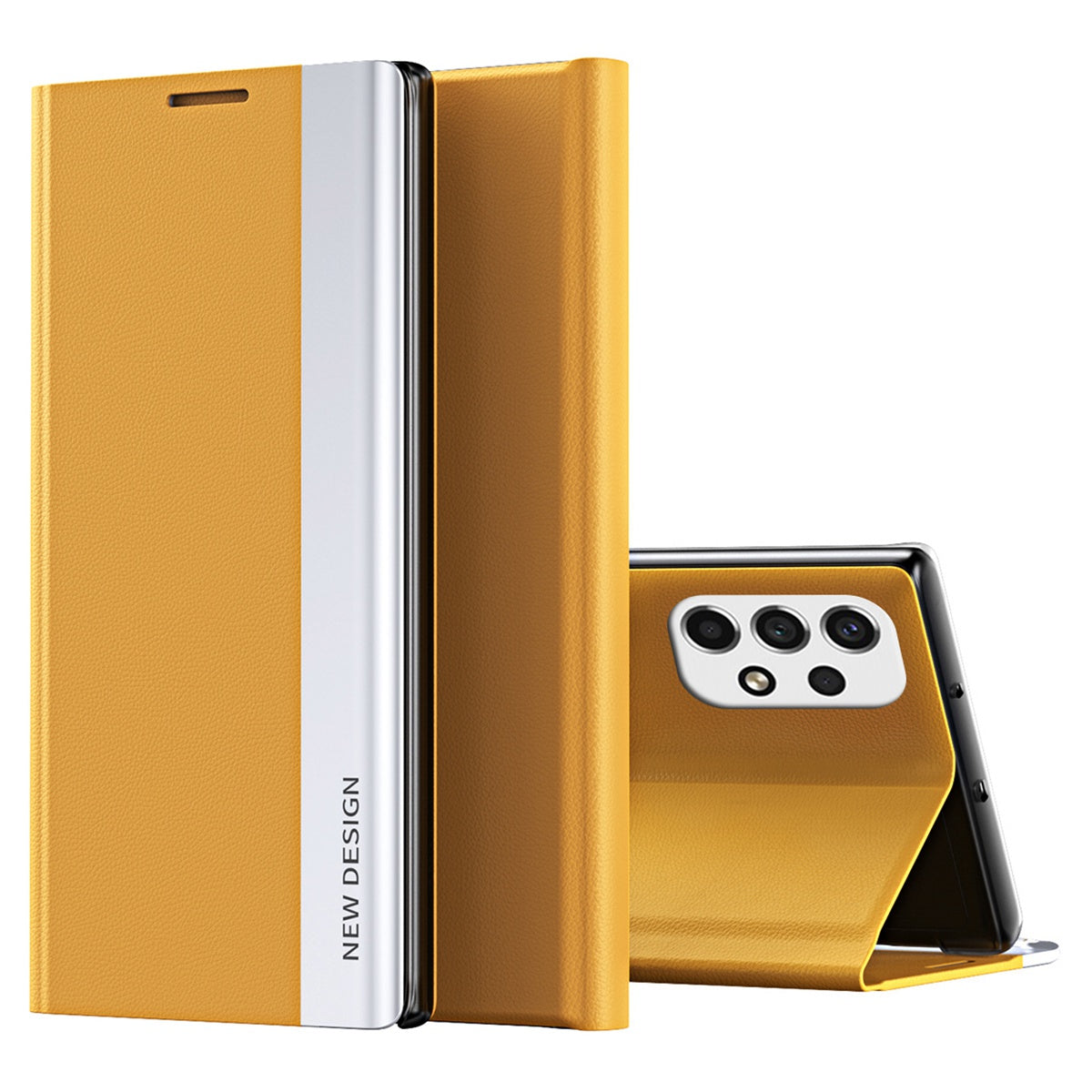 For Samsung Galaxy A23 4G (165.4 x 76.9 x 8.4mm) Anti-fall Stand Design Electroplating PU Leather Protective Cover Magnetic Absorption Phone Case