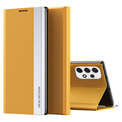 For Samsung Galaxy A23 4G (165.4 x 76.9 x 8.4mm) Anti-fall Stand Design Electroplating PU Leather Protective Cover Magnetic Absorption Phone Case