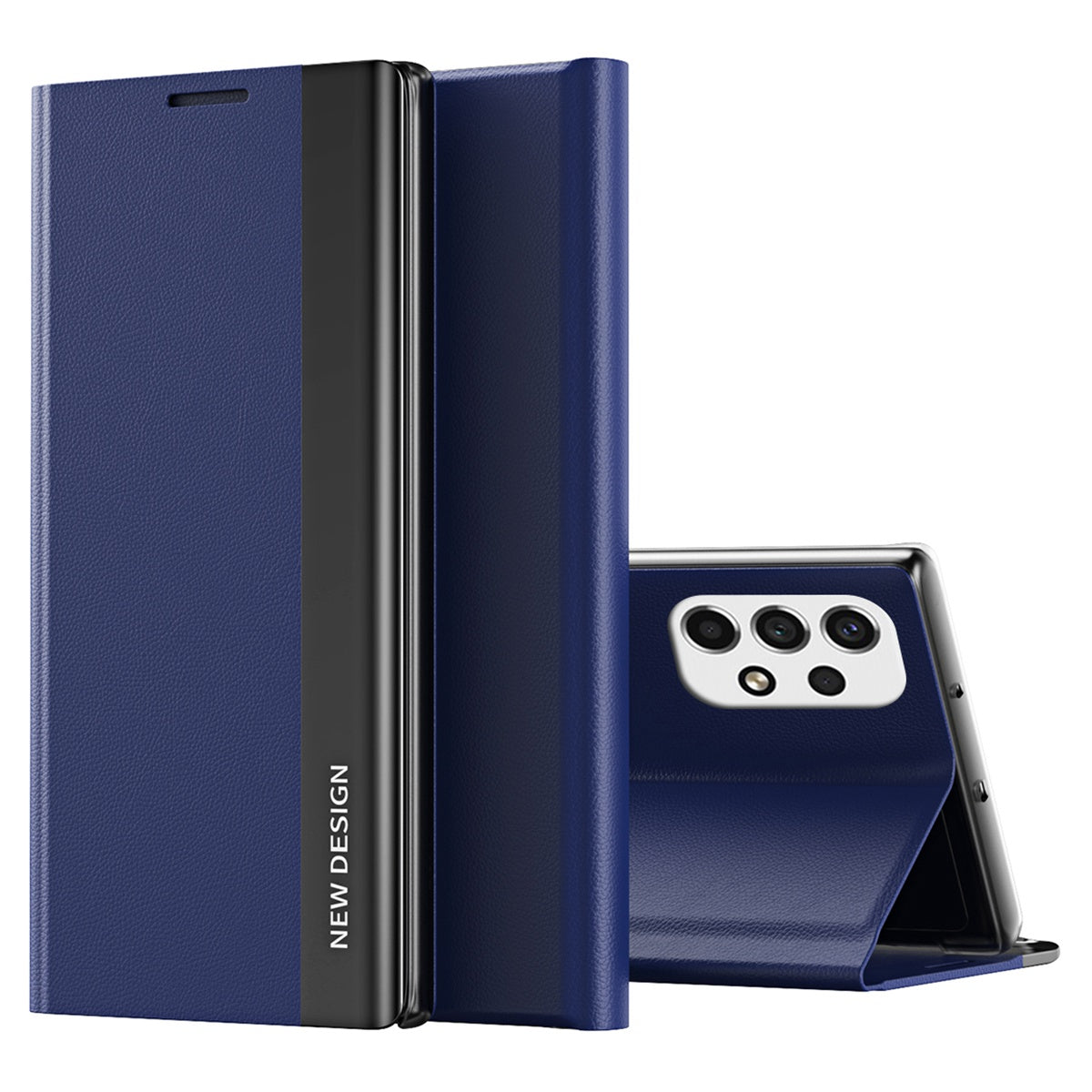 For Samsung Galaxy A23 4G (165.4 x 76.9 x 8.4mm) Anti-fall Stand Design Electroplating PU Leather Protective Cover Magnetic Absorption Phone Case