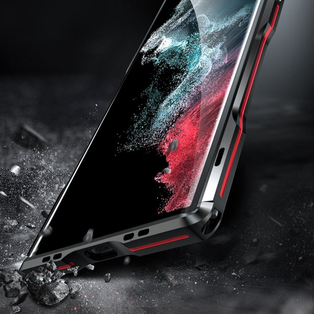 LUPHIE for Samsung Galaxy S22 Ultra 5G Drop-proof Anti-scratch Metal Frame Armor Bumper Case