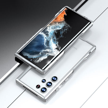 LUPHIE for Samsung Galaxy S22 Ultra 5G Drop-proof Anti-scratch Metal Frame Armor Bumper Case