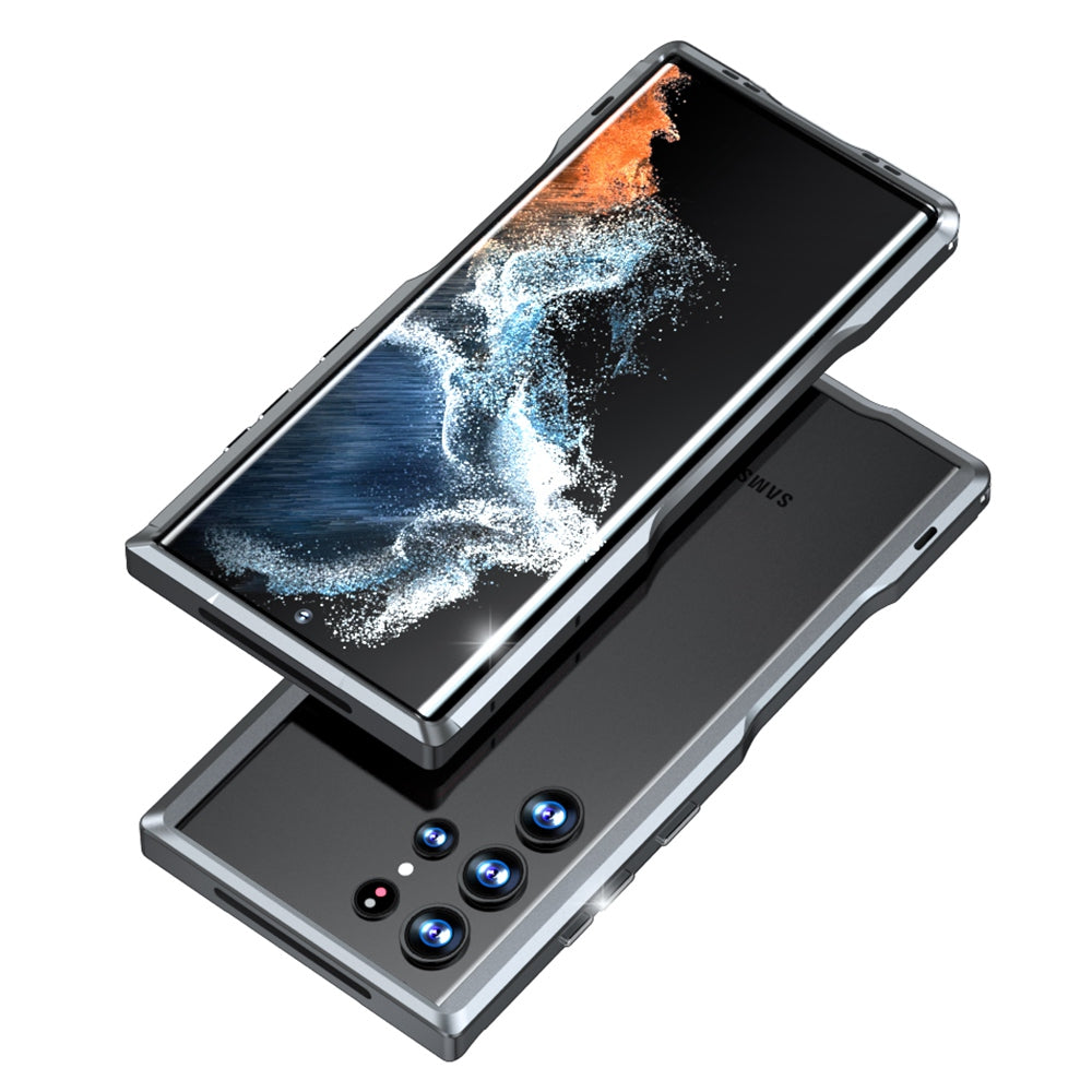 LUPHIE for Samsung Galaxy S22 Ultra 5G Drop-proof Anti-scratch Metal Frame Armor Bumper Case