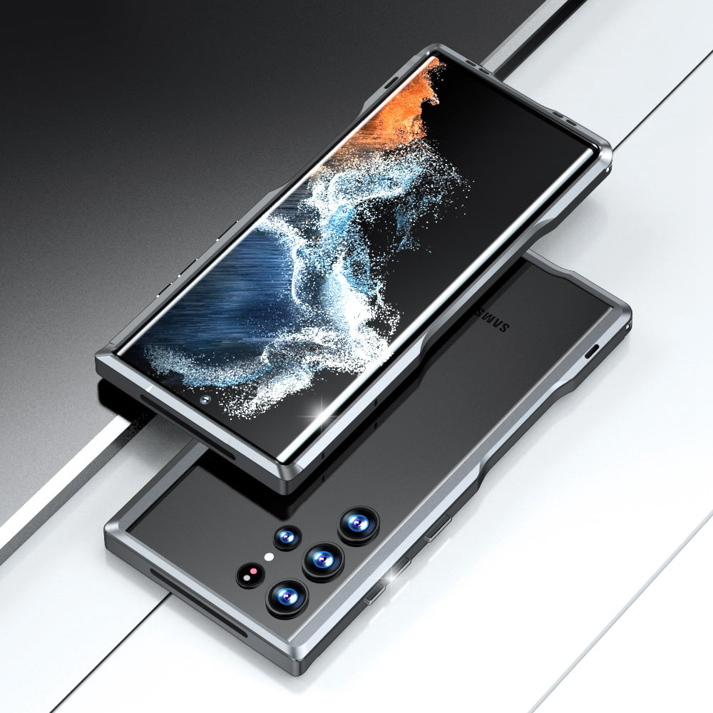 LUPHIE for Samsung Galaxy S22 Ultra 5G Drop-proof Anti-scratch Metal Frame Armor Bumper Case