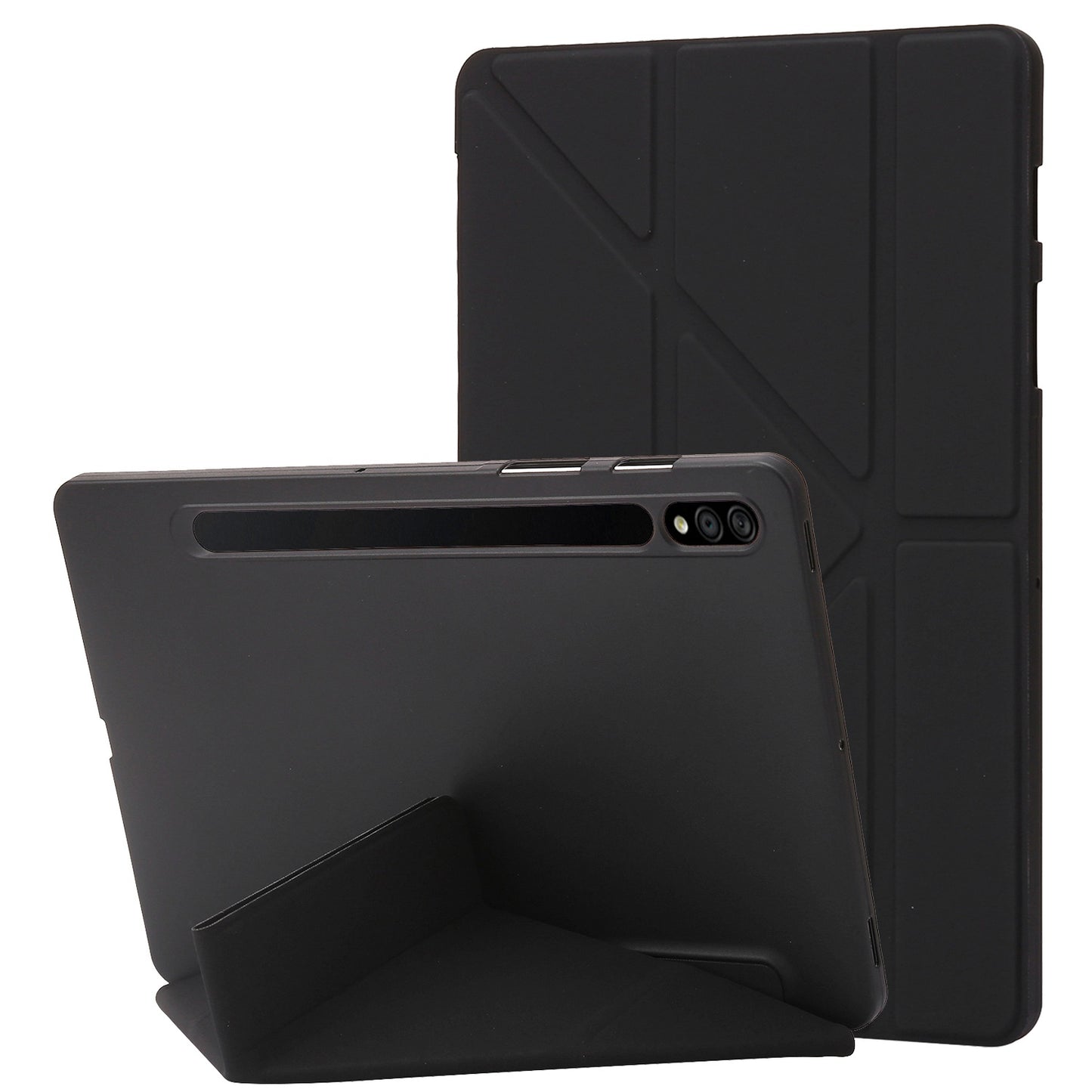 For Samsung Galaxy Tab S8+ Silicone + Leather V-fold Stand Tablet Case Auto Wake/Sleep Function Shockproof Cover