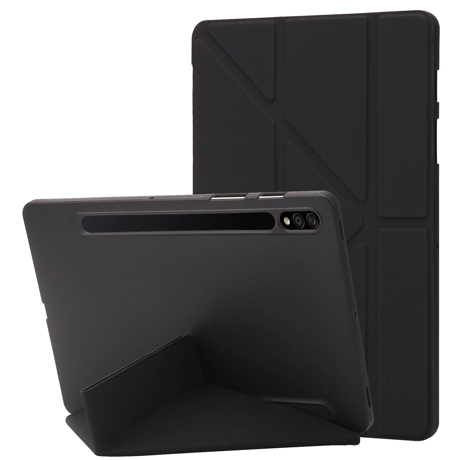 For Samsung Galaxy Tab S8+ Silicone + Leather V-fold Stand Tablet Case Auto Wake/Sleep Function Shockproof Cover