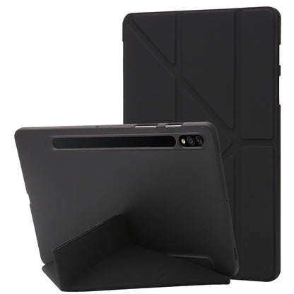 For Samsung Galaxy Tab S8+ Silicone + Leather V-fold Stand Tablet Case Auto Wake/Sleep Function Shockproof Cover