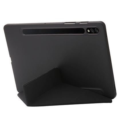 For Samsung Galaxy Tab S8+ Silicone + Leather V-fold Stand Tablet Case Auto Wake/Sleep Function Shockproof Cover