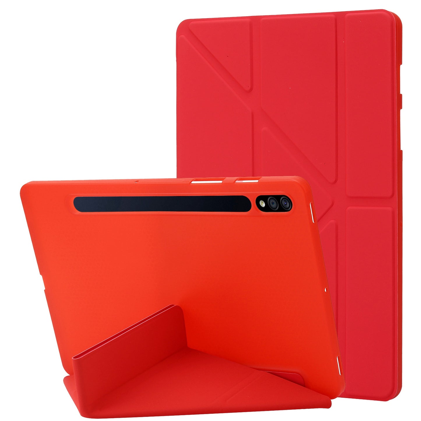 For Samsung Galaxy Tab S8+ Silicone + Leather V-fold Stand Tablet Case Auto Wake/Sleep Function Shockproof Cover