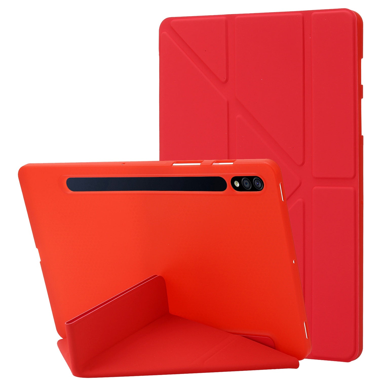 For Samsung Galaxy Tab S8+ Silicone + Leather V-fold Stand Tablet Case Auto Wake/Sleep Function Shockproof Cover