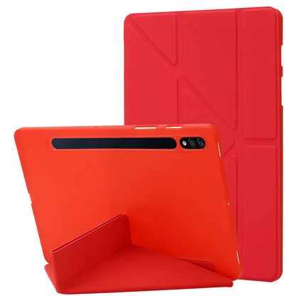 For Samsung Galaxy Tab S8+ Silicone + Leather V-fold Stand Tablet Case Auto Wake/Sleep Function Shockproof Cover