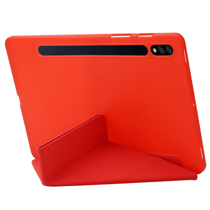 For Samsung Galaxy Tab S8+ Silicone + Leather V-fold Stand Tablet Case Auto Wake/Sleep Function Shockproof Cover
