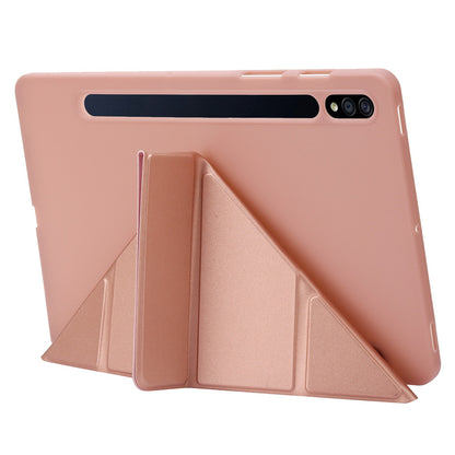 For Samsung Galaxy Tab S8+ Silicone + Leather V-fold Stand Tablet Case Auto Wake/Sleep Function Shockproof Cover