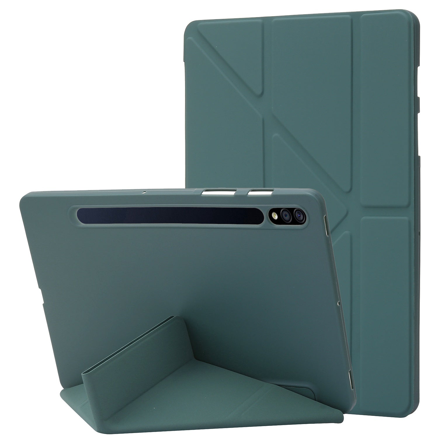 For Samsung Galaxy Tab S8+ Silicone + Leather V-fold Stand Tablet Case Auto Wake/Sleep Function Shockproof Cover