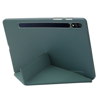 For Samsung Galaxy Tab S8+ Silicone + Leather V-fold Stand Tablet Case Auto Wake/Sleep Function Shockproof Cover