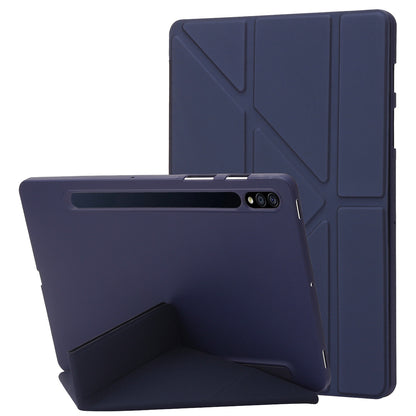 For Samsung Galaxy Tab S8+ Silicone + Leather V-fold Stand Tablet Case Auto Wake/Sleep Function Shockproof Cover