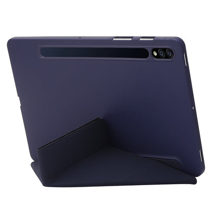 For Samsung Galaxy Tab S8+ Silicone + Leather V-fold Stand Tablet Case Auto Wake/Sleep Function Shockproof Cover