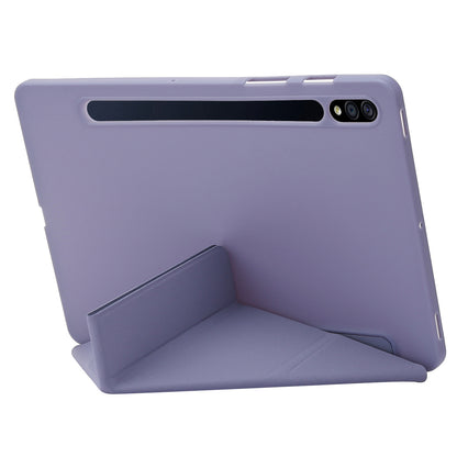 For Samsung Galaxy Tab S8+ Silicone + Leather V-fold Stand Tablet Case Auto Wake/Sleep Function Shockproof Cover