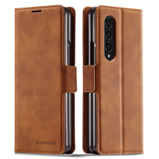 FORWENW for Samsung Galaxy Z Fold3 5G Fantasy Series Skin-touch PU Leather Well-protected Cover Anti-drop Cell Phone Stand Wallet Case