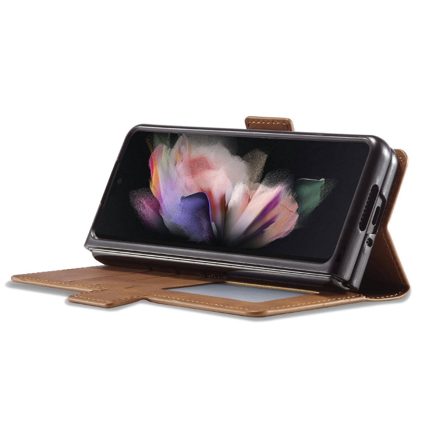 FORWENW for Samsung Galaxy Z Fold3 5G Fantasy Series Skin-touch PU Leather Well-protected Cover Anti-drop Cell Phone Stand Wallet Case
