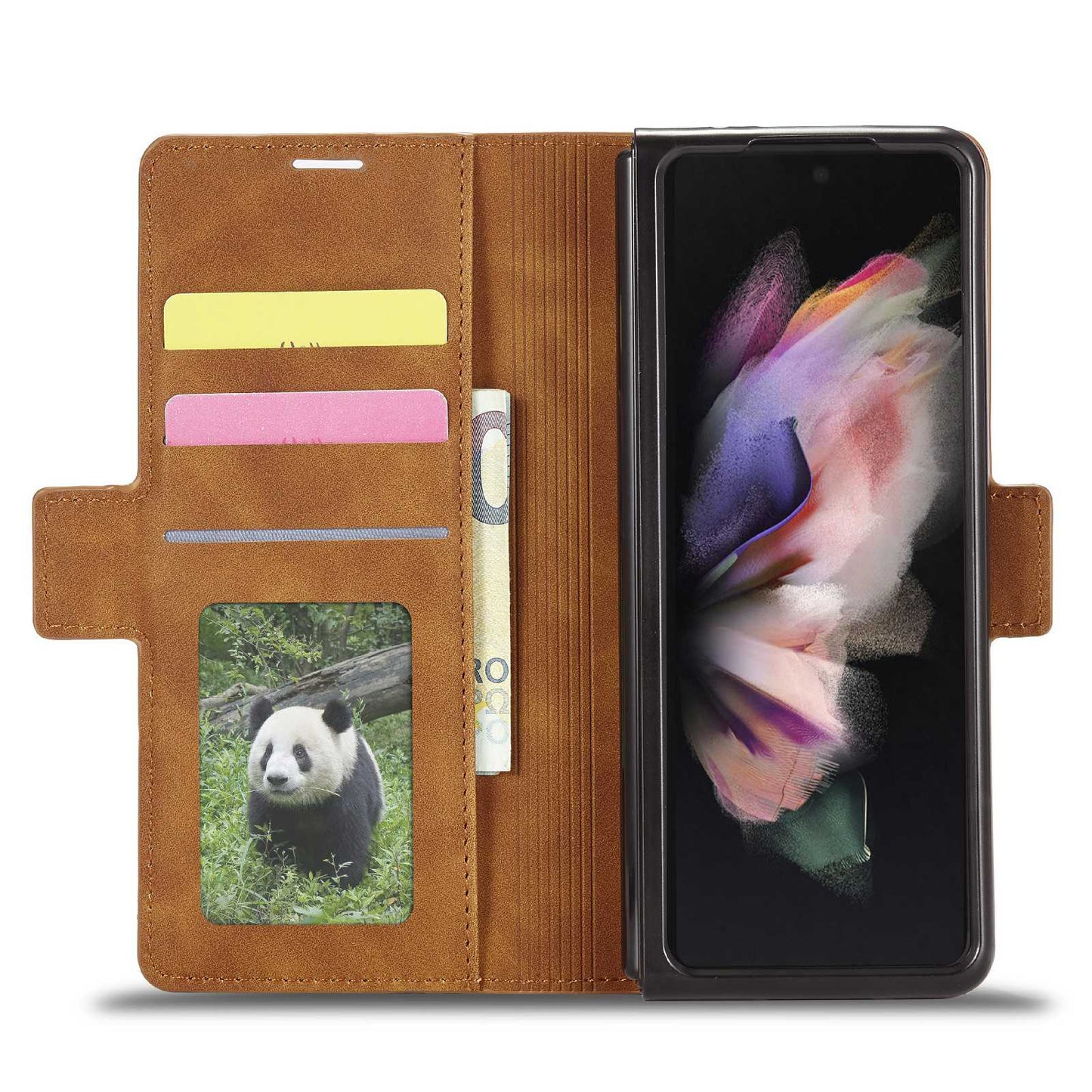 FORWENW for Samsung Galaxy Z Fold3 5G Fantasy Series Skin-touch PU Leather Well-protected Cover Anti-drop Cell Phone Stand Wallet Case