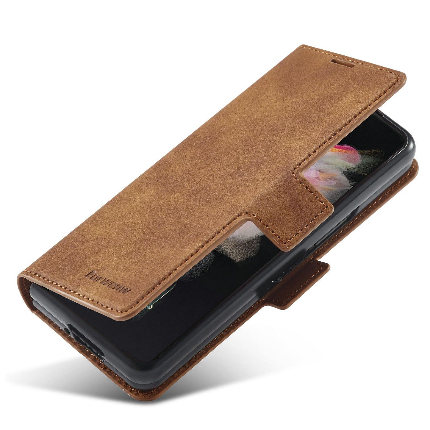 FORWENW for Samsung Galaxy Z Fold3 5G Fantasy Series Skin-touch PU Leather Well-protected Cover Anti-drop Cell Phone Stand Wallet Case