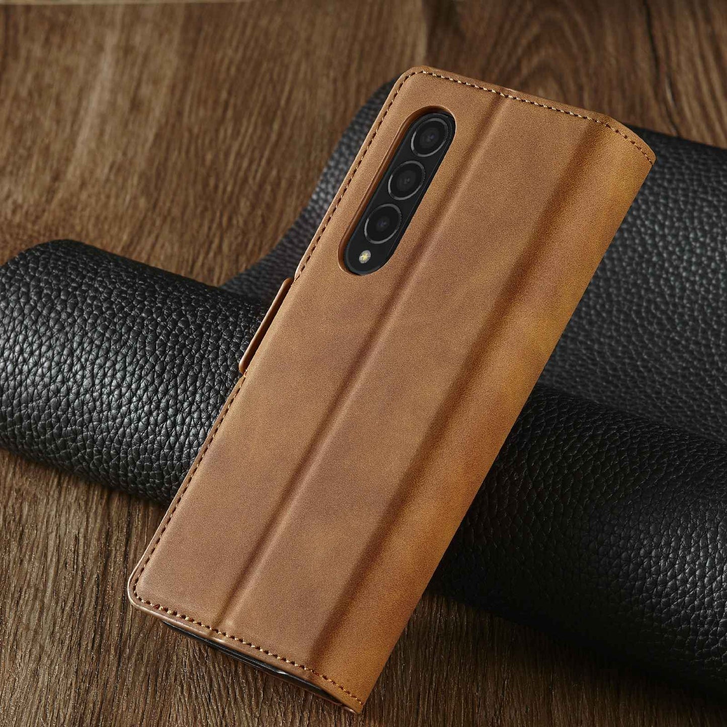 FORWENW for Samsung Galaxy Z Fold3 5G Fantasy Series Skin-touch PU Leather Well-protected Cover Anti-drop Cell Phone Stand Wallet Case