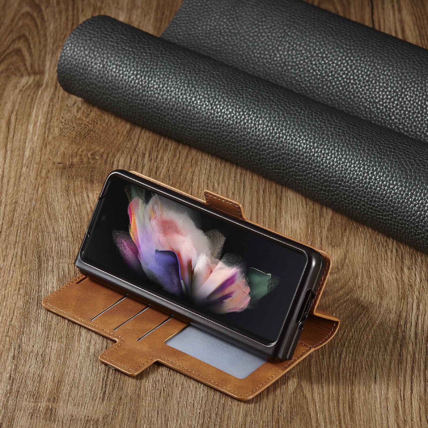 FORWENW for Samsung Galaxy Z Fold3 5G Fantasy Series Skin-touch PU Leather Well-protected Cover Anti-drop Cell Phone Stand Wallet Case