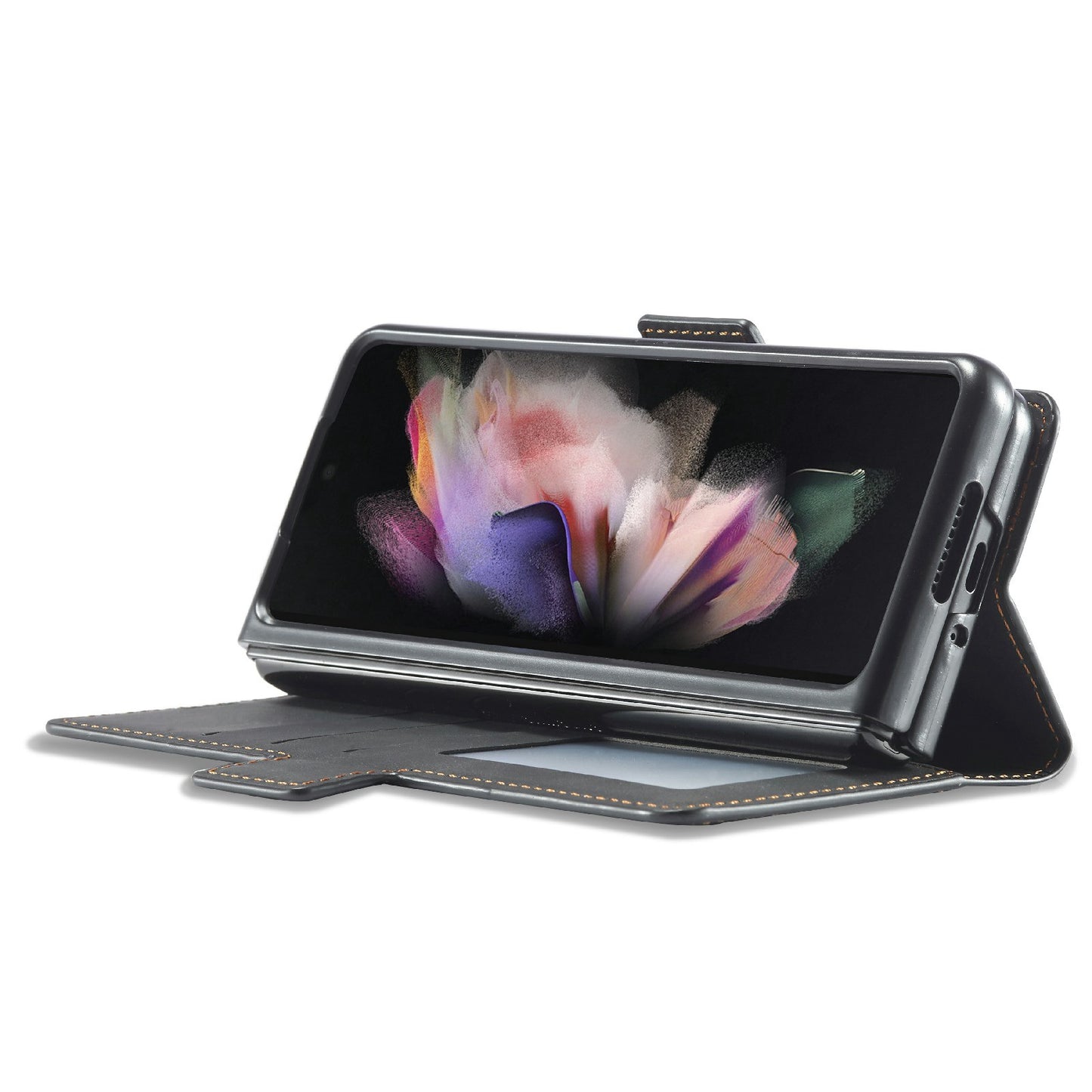 FORWENW for Samsung Galaxy Z Fold3 5G Fantasy Series Skin-touch PU Leather Well-protected Cover Anti-drop Cell Phone Stand Wallet Case