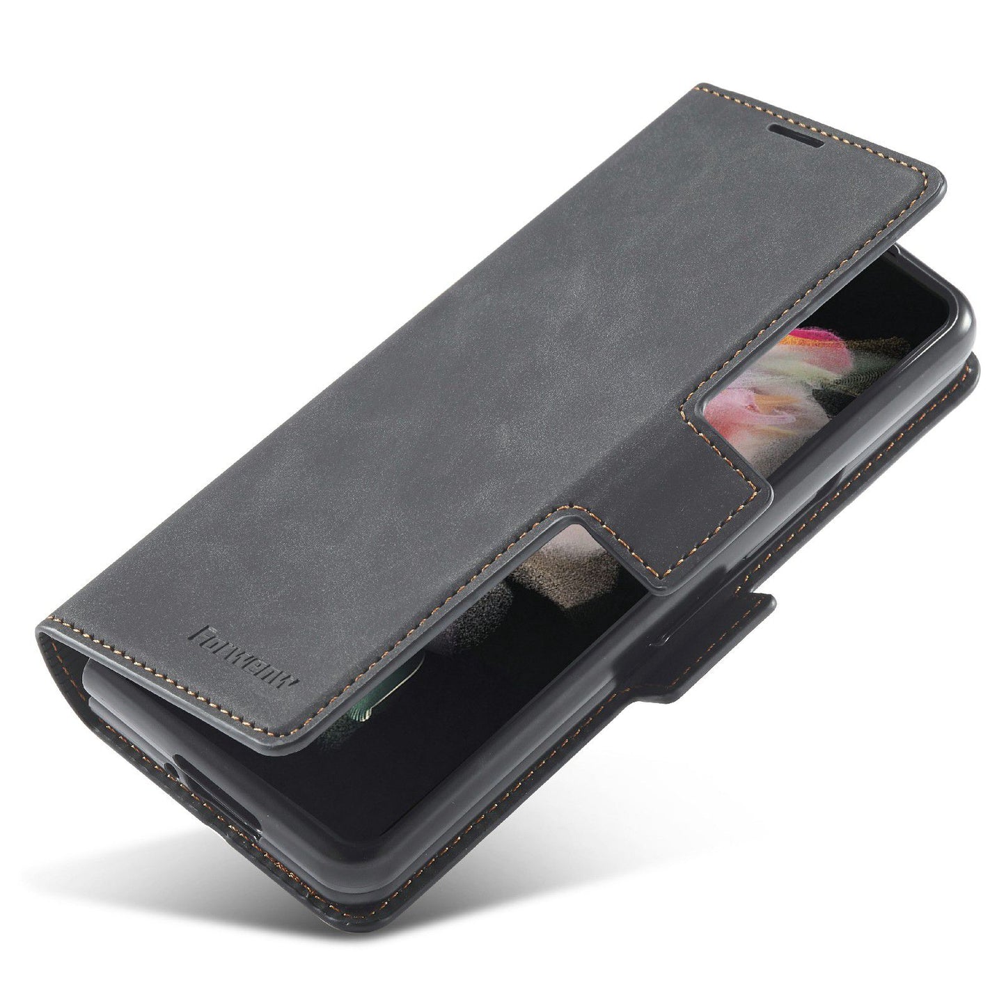 FORWENW for Samsung Galaxy Z Fold3 5G Fantasy Series Skin-touch PU Leather Well-protected Cover Anti-drop Cell Phone Stand Wallet Case