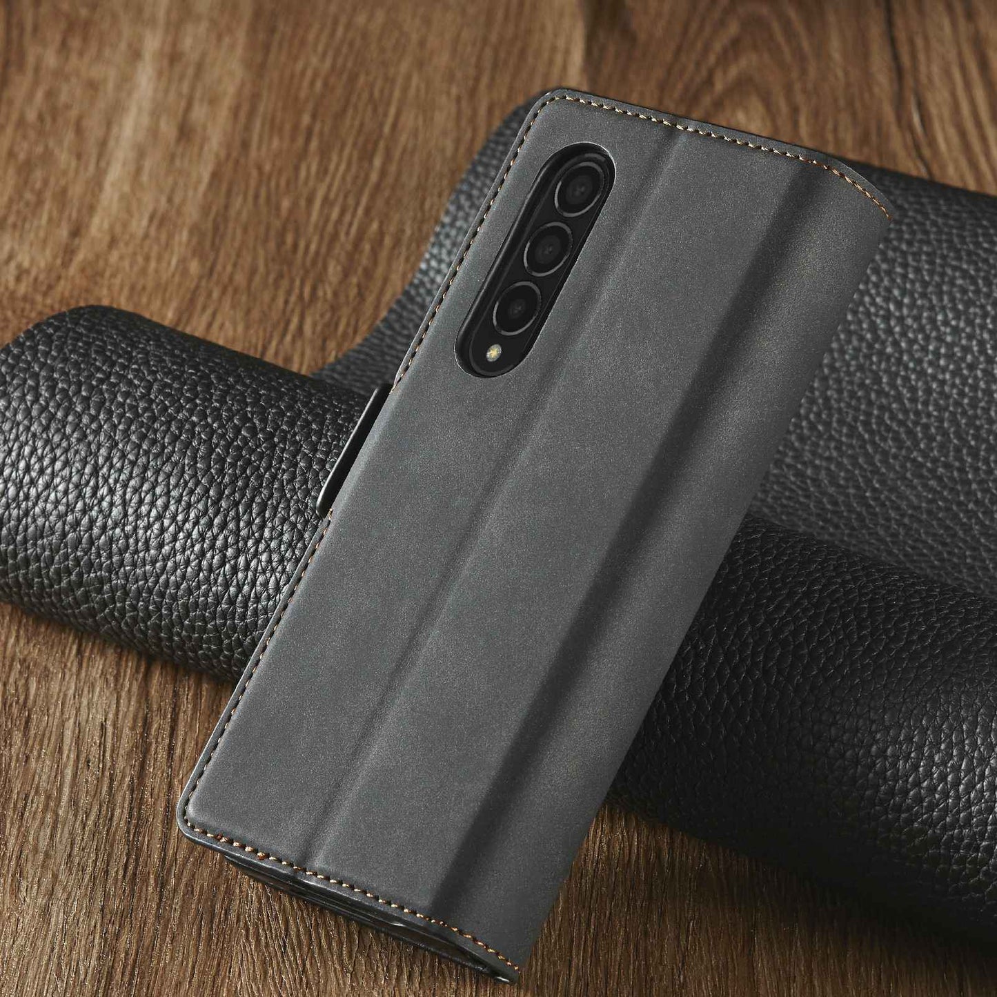 FORWENW for Samsung Galaxy Z Fold3 5G Fantasy Series Skin-touch PU Leather Well-protected Cover Anti-drop Cell Phone Stand Wallet Case