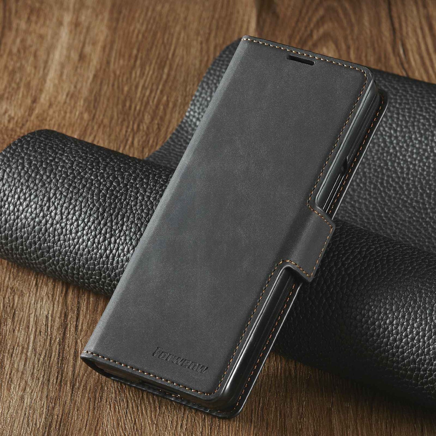 FORWENW for Samsung Galaxy Z Fold3 5G Fantasy Series Skin-touch PU Leather Well-protected Cover Anti-drop Cell Phone Stand Wallet Case