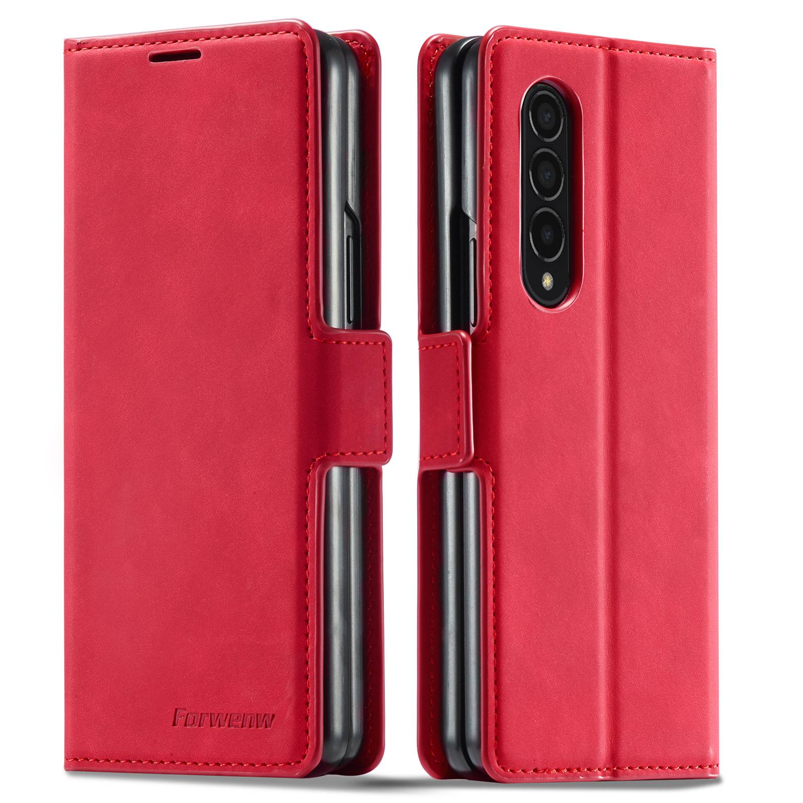 FORWENW for Samsung Galaxy Z Fold3 5G Fantasy Series Skin-touch PU Leather Well-protected Cover Anti-drop Cell Phone Stand Wallet Case