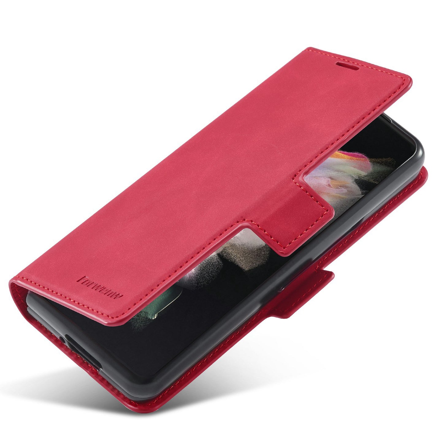 FORWENW for Samsung Galaxy Z Fold3 5G Fantasy Series Skin-touch PU Leather Well-protected Cover Anti-drop Cell Phone Stand Wallet Case