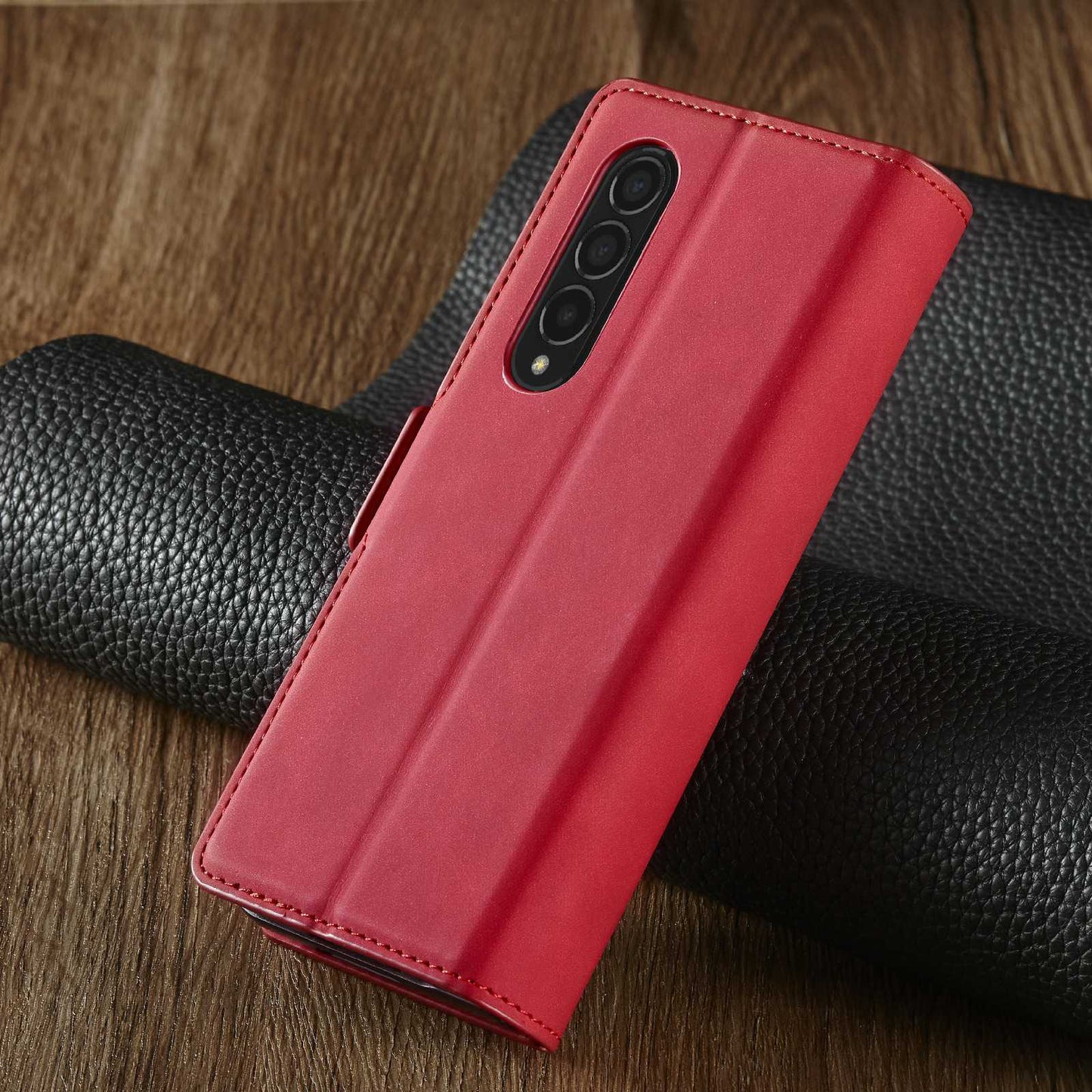 FORWENW for Samsung Galaxy Z Fold3 5G Fantasy Series Skin-touch PU Leather Well-protected Cover Anti-drop Cell Phone Stand Wallet Case