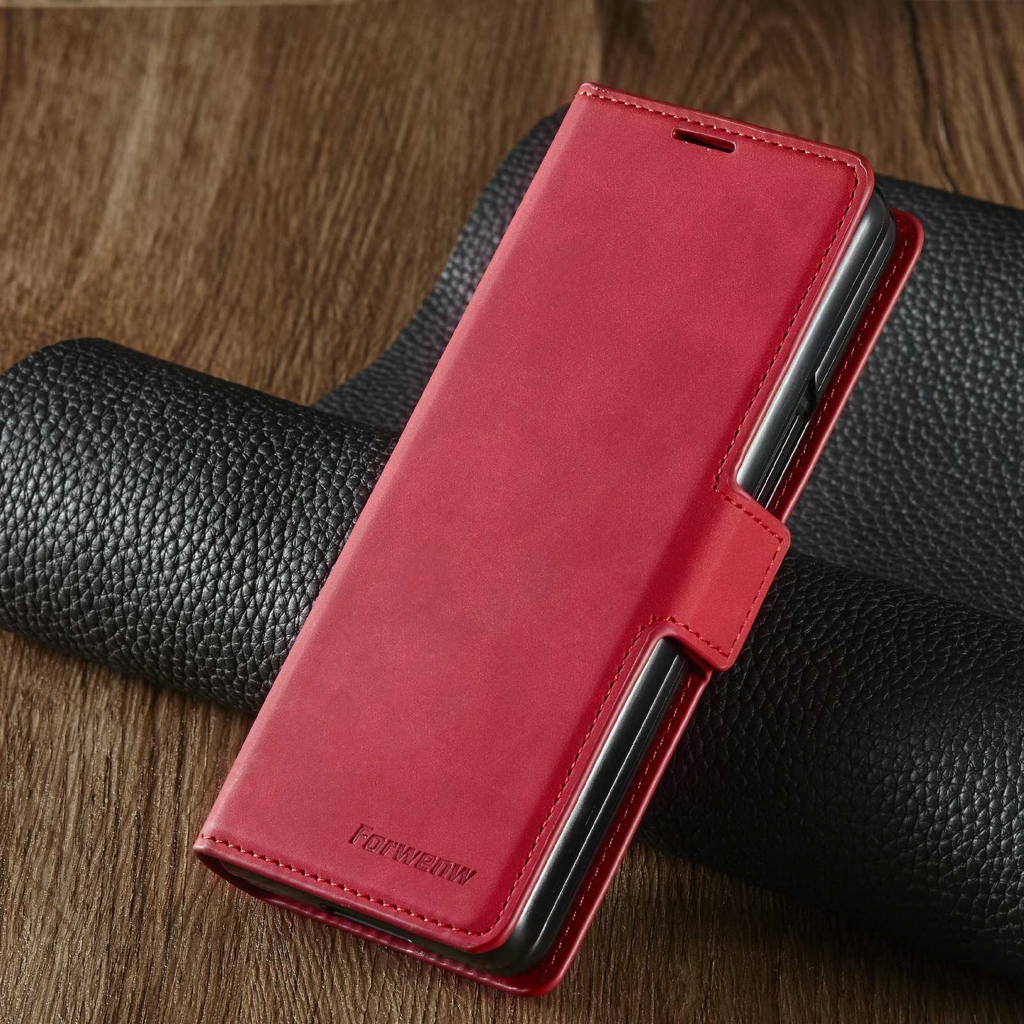 FORWENW for Samsung Galaxy Z Fold3 5G Fantasy Series Skin-touch PU Leather Well-protected Cover Anti-drop Cell Phone Stand Wallet Case