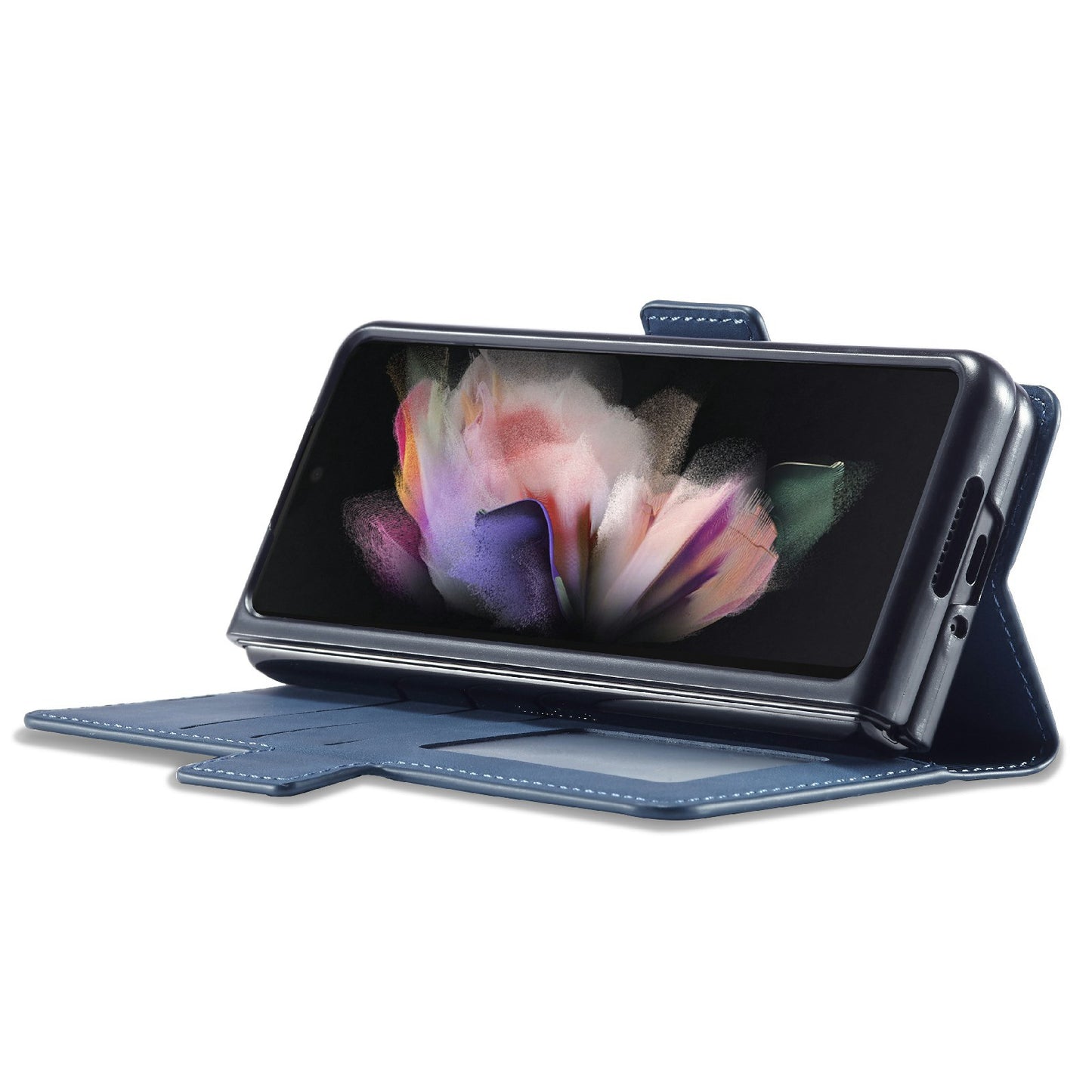 FORWENW for Samsung Galaxy Z Fold3 5G Fantasy Series Skin-touch PU Leather Well-protected Cover Anti-drop Cell Phone Stand Wallet Case