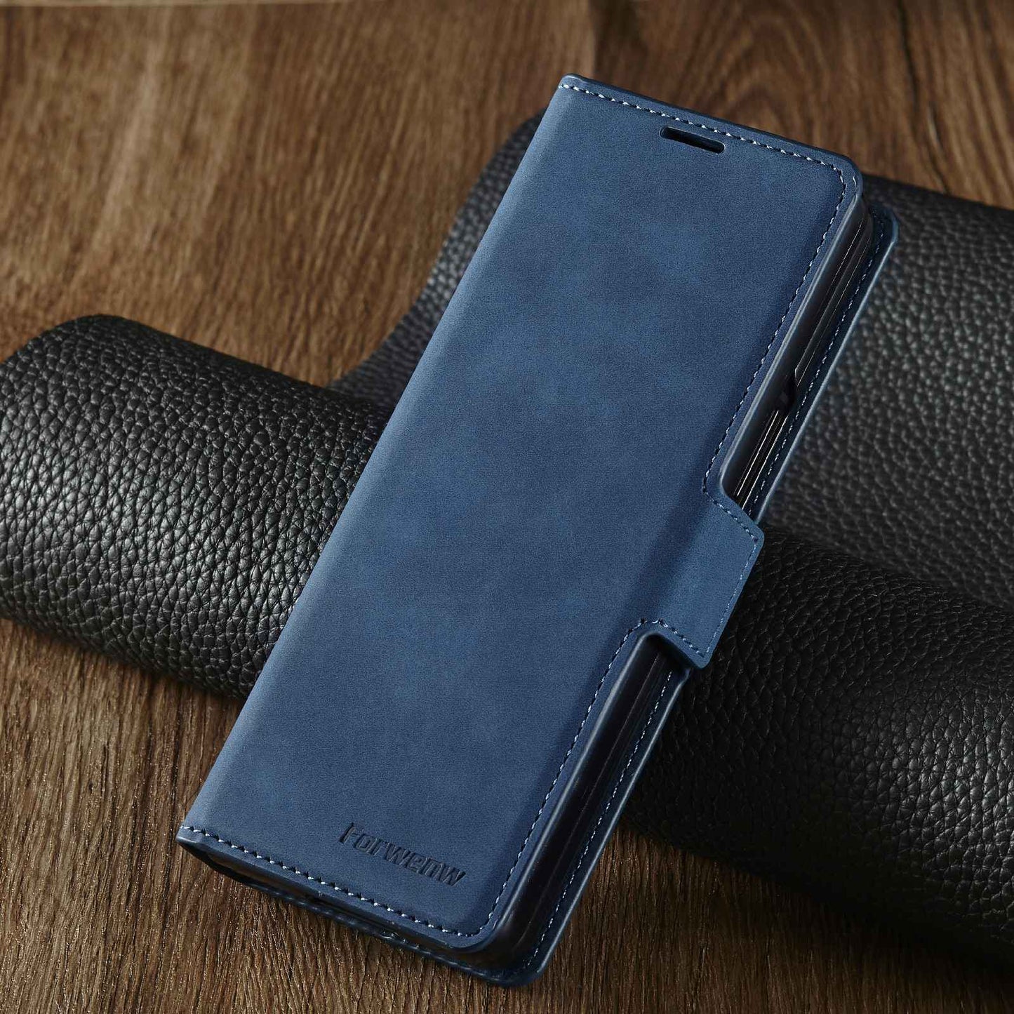 FORWENW for Samsung Galaxy Z Fold3 5G Fantasy Series Skin-touch PU Leather Well-protected Cover Anti-drop Cell Phone Stand Wallet Case