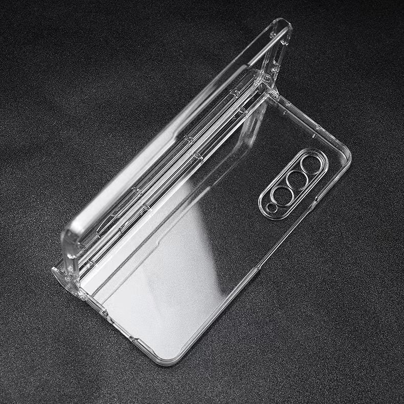 For Samsung Galaxy Z Fold3 5G Folding Transparent Phone Case Full Protection Anti-scratch Cover with Pen Holder