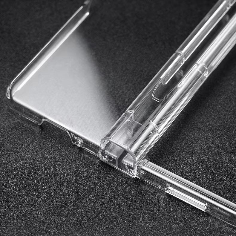 For Samsung Galaxy Z Fold3 5G Folding Transparent Phone Case Full Protection Anti-scratch Cover with Pen Holder